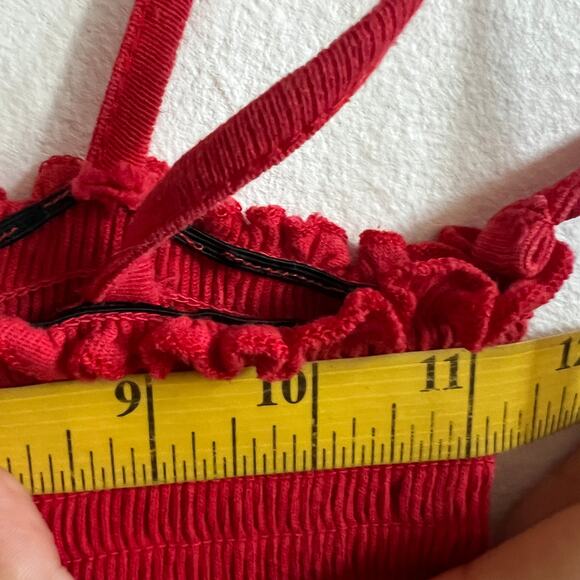 Red Smocked‎ Babydoll Tank Top Y2K Cottagecore 90s Retro Small - Picture 5 of 5